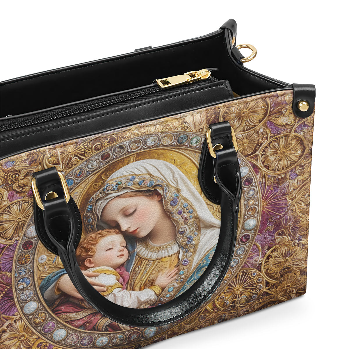 Divine Madonna And Child | Leather Handbag