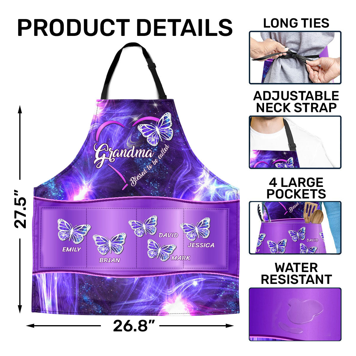 Grandma Butterfly | Personalized Apron With Pocket