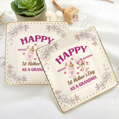 Happy First's Day As A Grandma | Personalized Ceramic Ring Dish Square