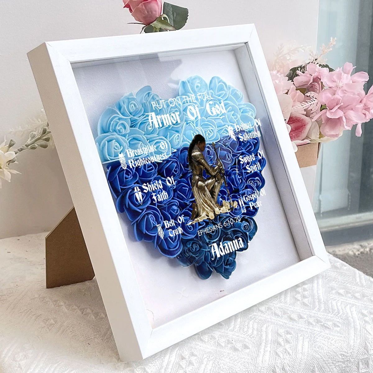 Put On The Full Armor Of God  | Personalized Heart Flower Shadow Box