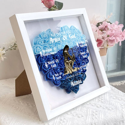 Put On The Full Armor Of God  | Personalized Heart Flower Shadow Box