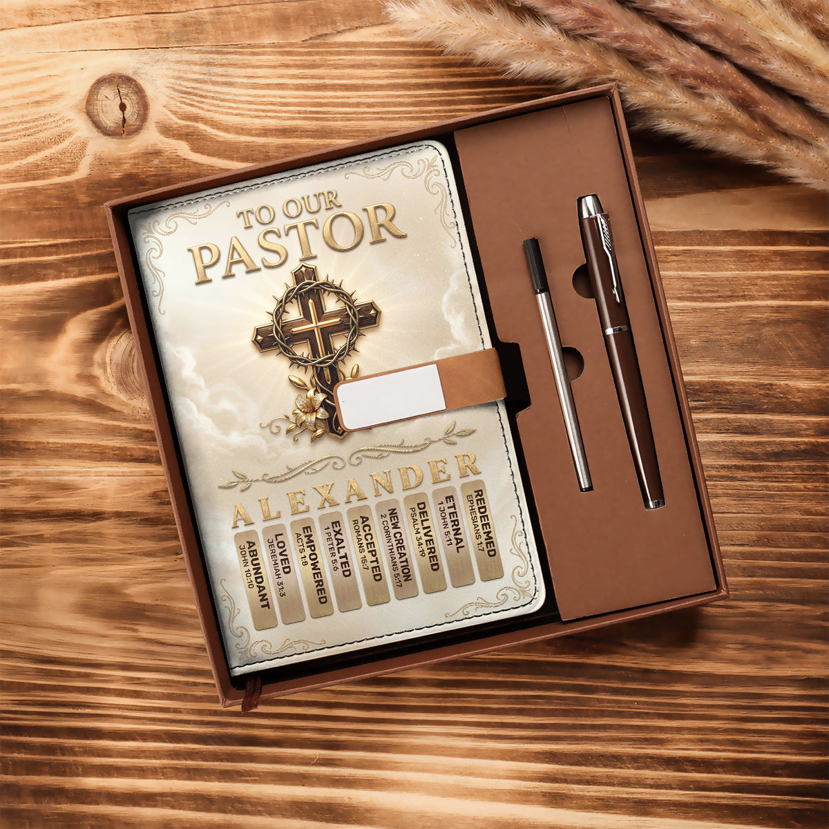 To Our Pastor For Having The Heart Of A Servant Leader | Personalized Leather Notebook & Pen Set
