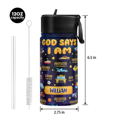 God Says I Am | Personalized Kids Stainless Steel Water Bottle