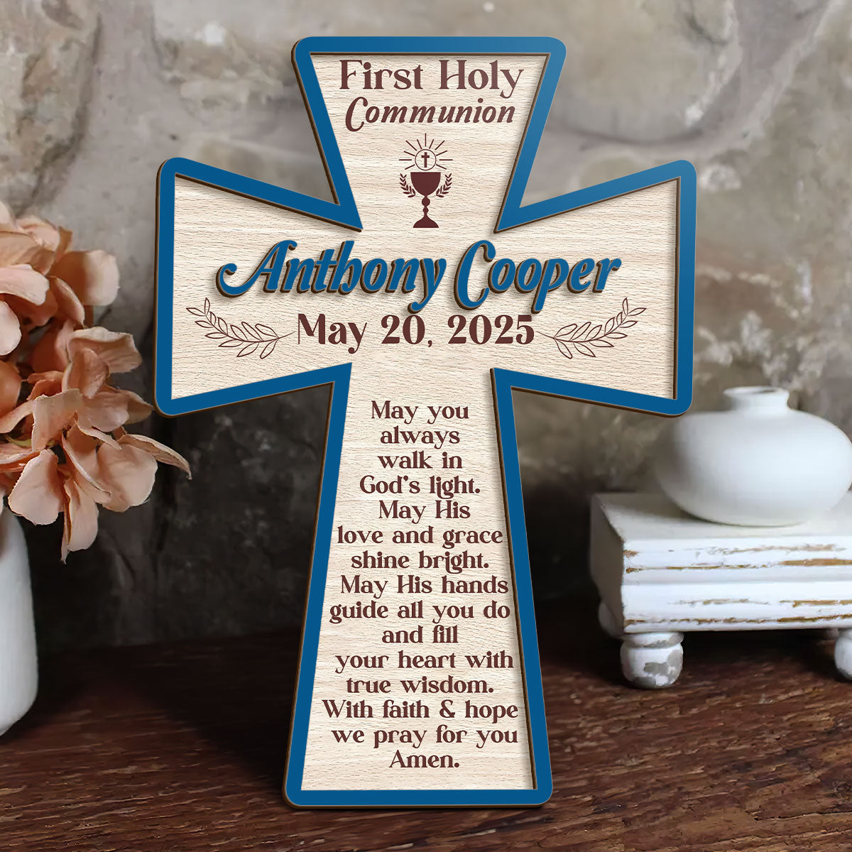 May You Always Walk In God’s Light | Personalized Wood Cross