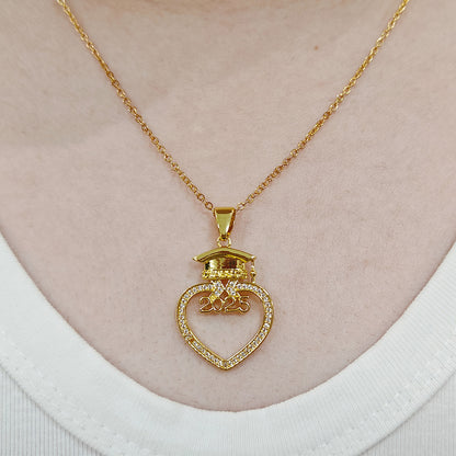 I Am In Heaven  | Personalized Grad Cap Heart Necklace With Box&Card