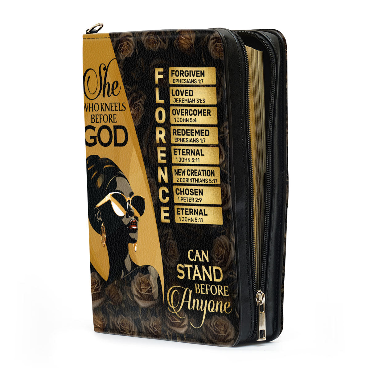 She Who Kneels Before God Can Stand Before Anyone | Personalized Bible Cover