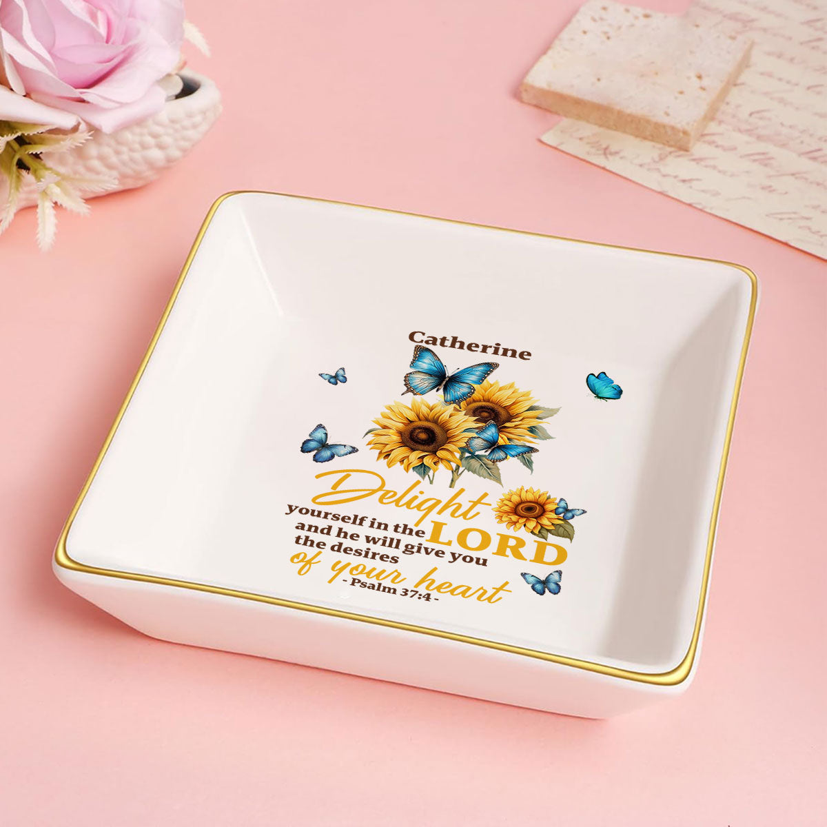 Delight Yourself In The Lord | Personalized Square Shaped Jewelry Dish
