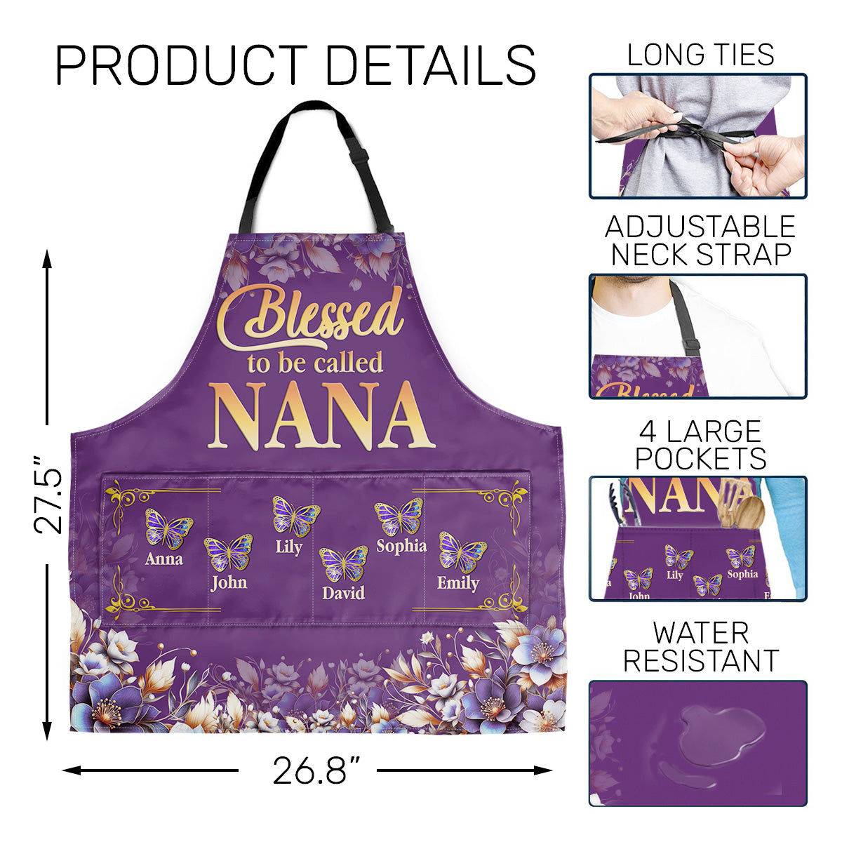 Blessed To Be Called Nana | Personalized Apron With Pocket