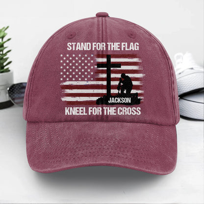 Stand For The Flag Kneel For The Cross  | Personalized Vintage Washed Denim Cap