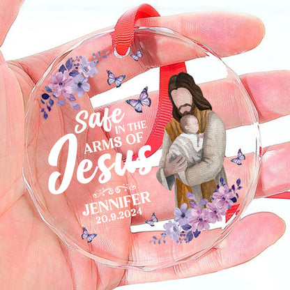 Baby Safe In The Arms Of Jesus | Personalized 1-Side Round Glass Ornament JSURGOPHLPA2677D