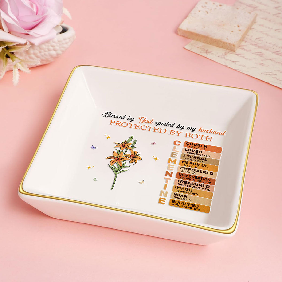 Blessed By God Spoiled By My Husband Protected By Both | Personalized Jewelry Dish