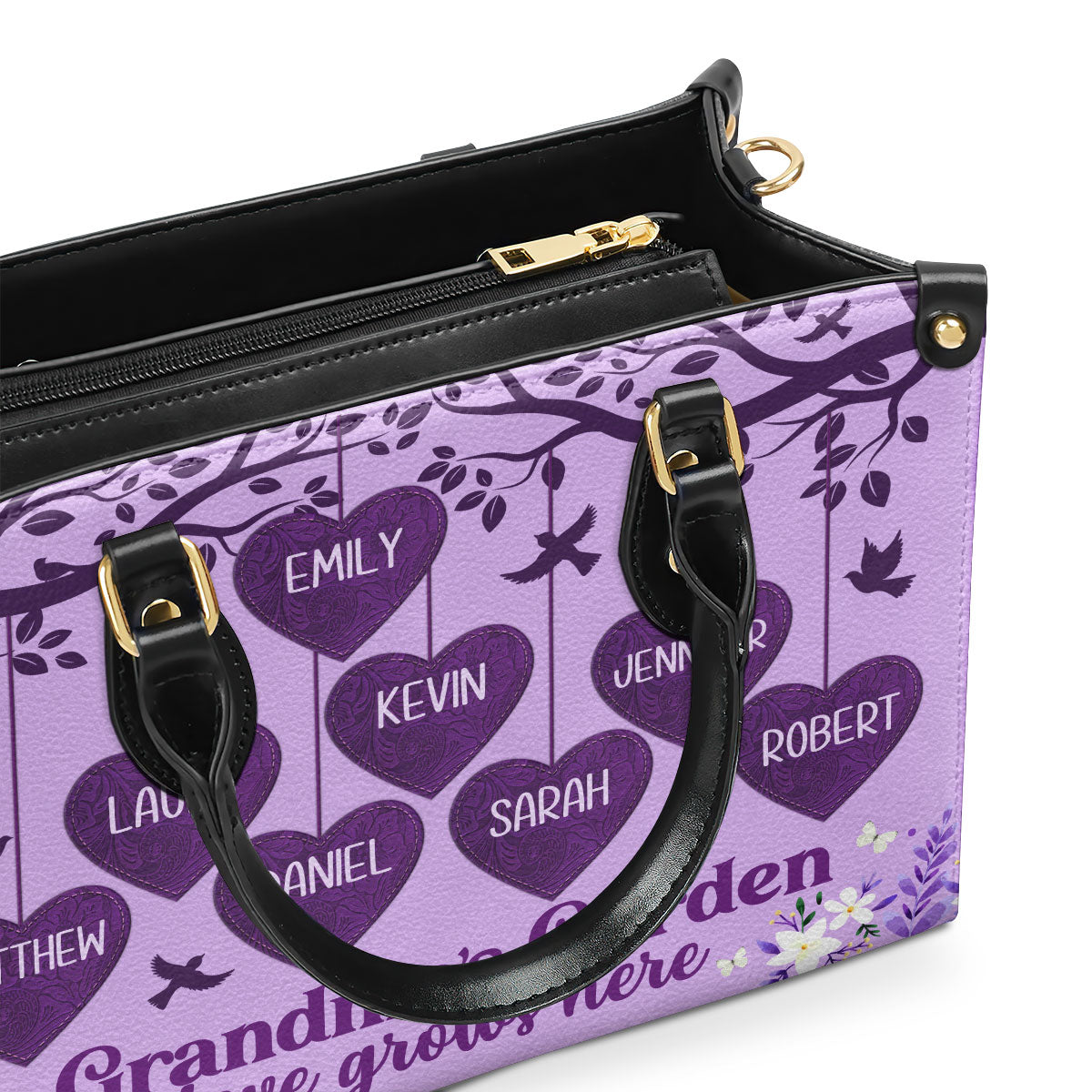 Grandma's Garden Love Grows Here | Personalized Leather Handbag