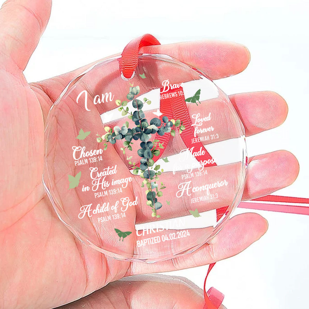 Unique Baptism Ornament For Newborn Baby | Personalized 1-Side Round Glass Ornament JSURGOPHLPA1758TA