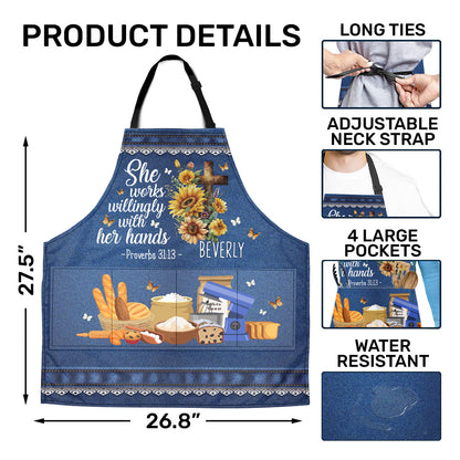 She Works Willingly With Her Hands | Personalized Apron With Pocket