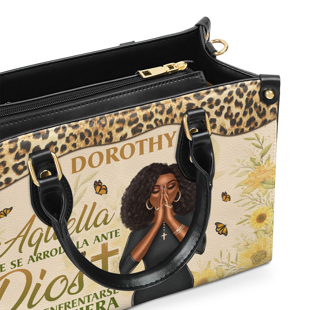 Aquella Que Se Arrodilla Ante Dios Puede Enfrentarse A Cualquiera | Personalized Leather Handbag With Zipper LHBN20