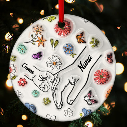 Hand In Hand Grandma Grandkids | Personalized Round Shaped Ceramic Ornament JSRSCOHLPA2608L