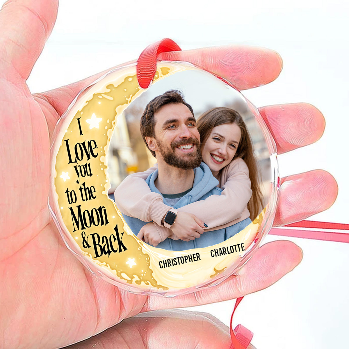I Love You To The Moon And Back | Personalized 1-Side Round Glass Ornament JSURGOPPTN1737L