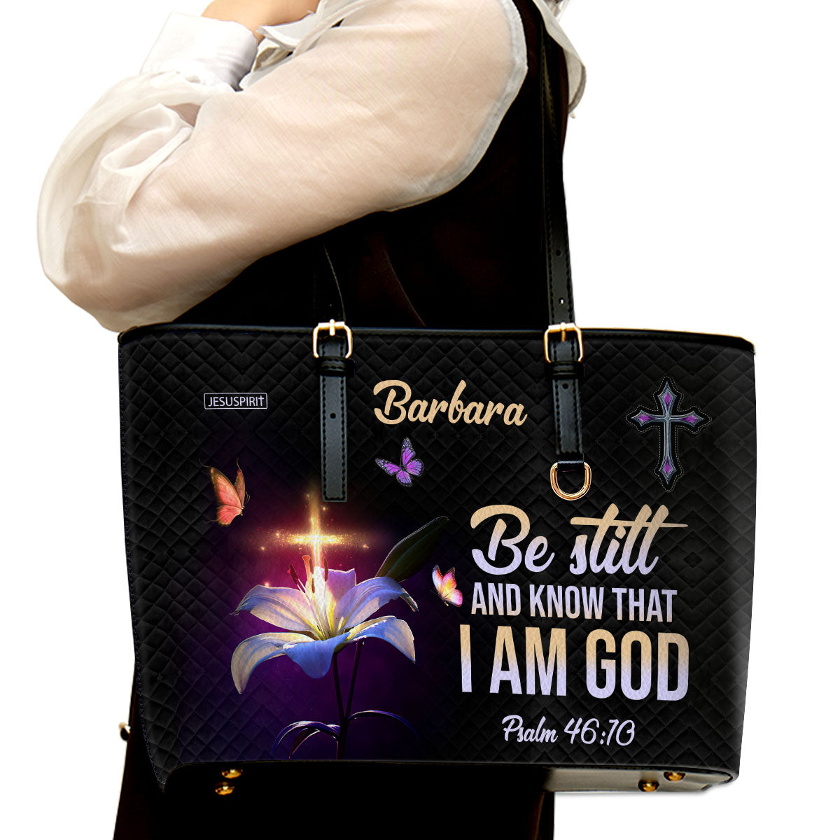 Awesome Personalized Large Leather Tote Bag - Be Still And Know That I Am God NUM501