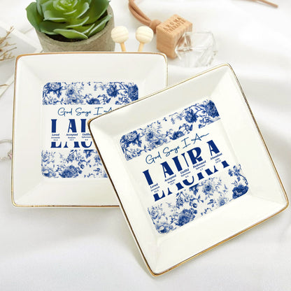 God Says I Am  | Personalized Ceramic Ring Dish Square