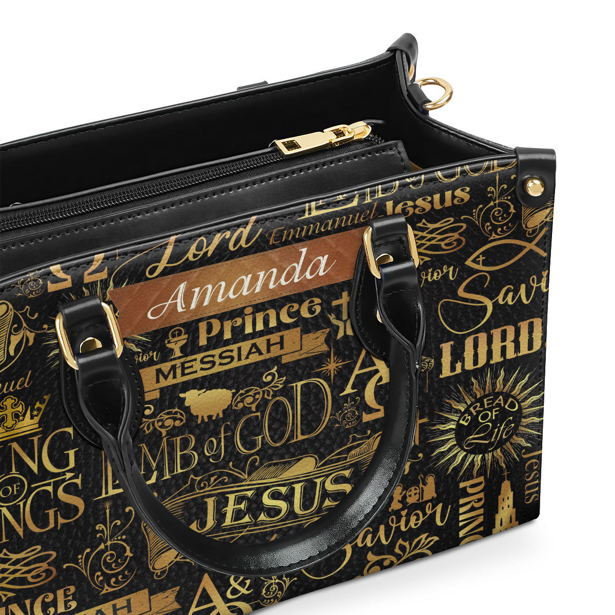 Jesuspirit | Personalized Leather Handbag With Zipper | Lamb Of God LHBM731