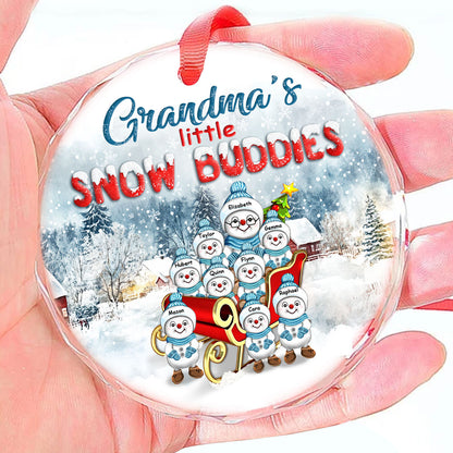 Grandma's Little Snow Buddies | Personalized 1-Side Round Glass Ornament JSURGOPPN2653T