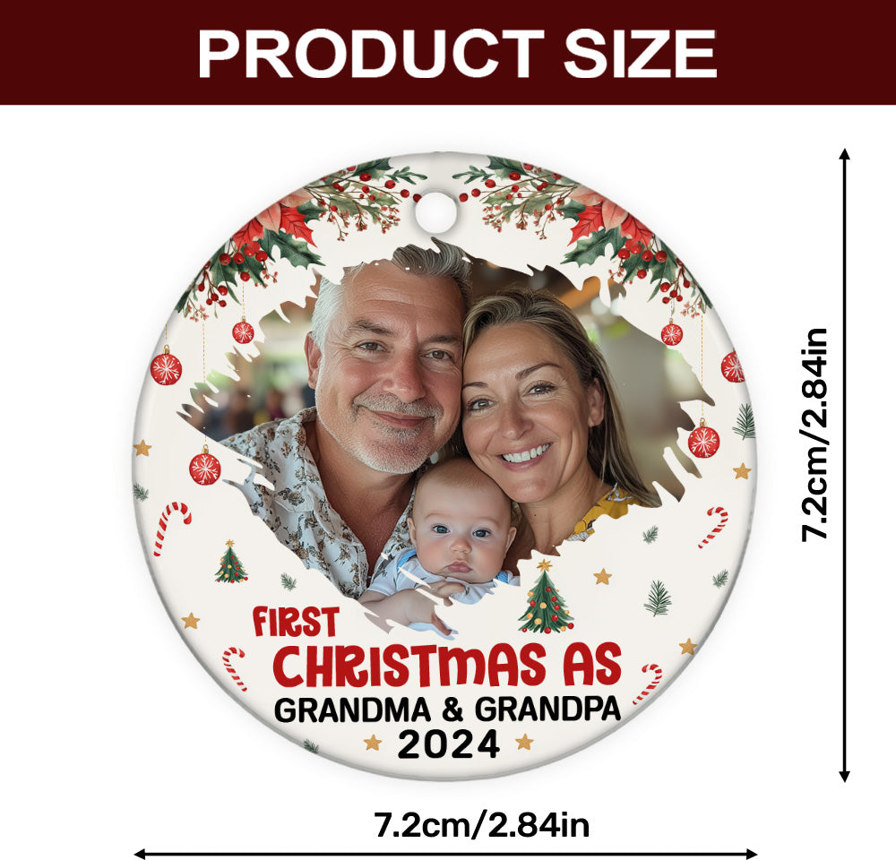 First Christmas As Grandma Grandpa - Personalized Round Shaped Ceramic Ornament JSRSCOHLPA2700TA