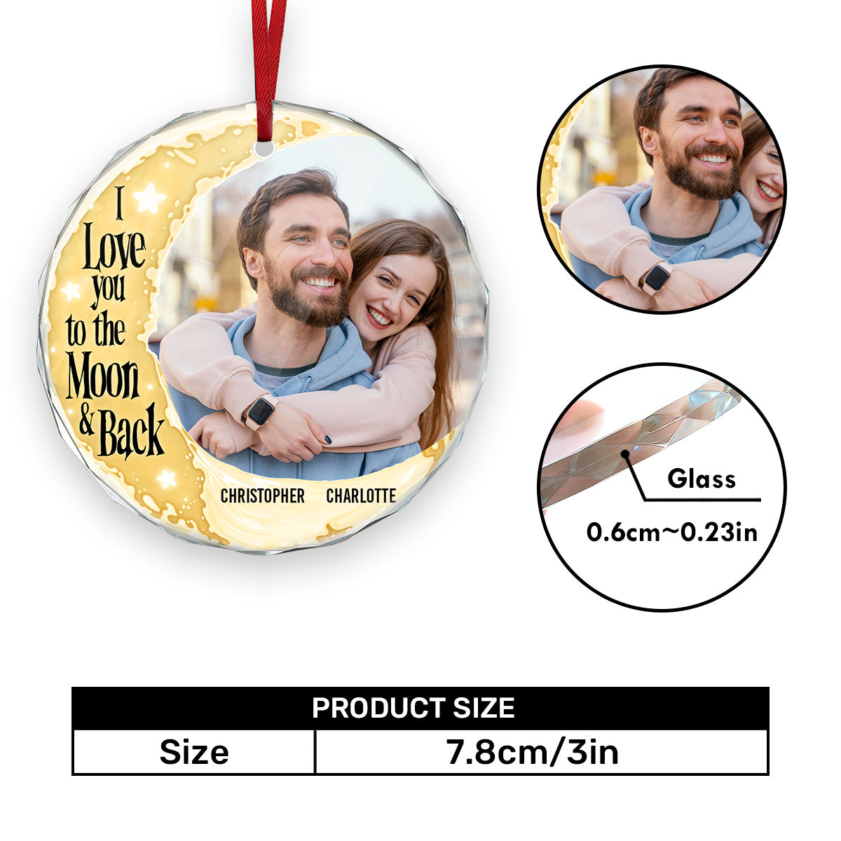 I Love You To The Moon And Back | Personalized 1-Side Round Glass Ornament JSURGOPPTN1737L