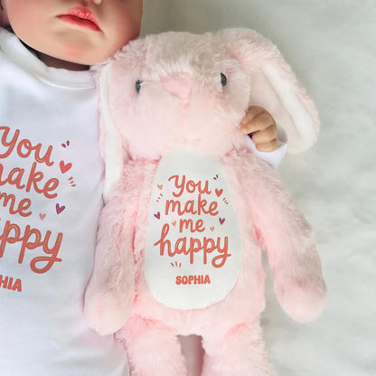 You Make Me Happy | Personalized Stuffed Bunny