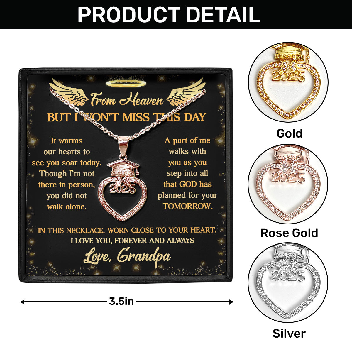 I Am In Heaven  | Personalized Grad Cap Heart Necklace With Box&Card