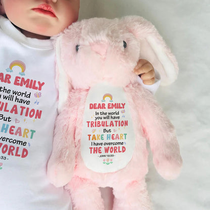 Take Heart And Overcome The World | Personalized Stuffed Bunny