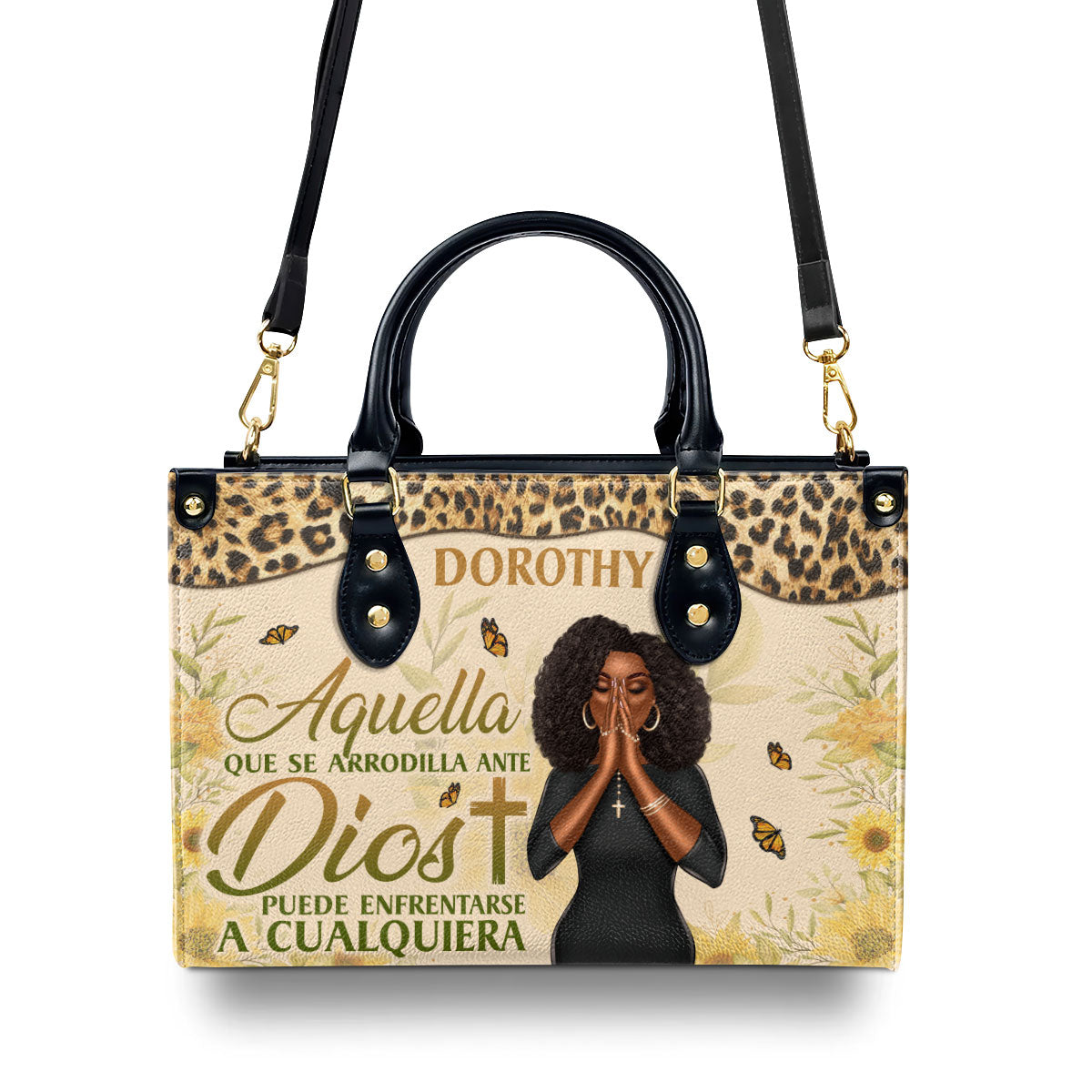 Aquella Que Se Arrodilla Ante Dios Puede Enfrentarse A Cualquiera | Personalized Leather Handbag With Zipper LHBN20