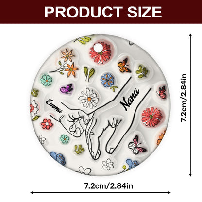 Hand In Hand Grandma Grandkids | Personalized Round Shaped Ceramic Ornament JSRSCOHLPA2608L