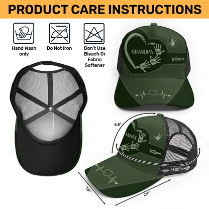 Grandpa Dad Kids Handprints | Personalized Mesh Back Casual Cap