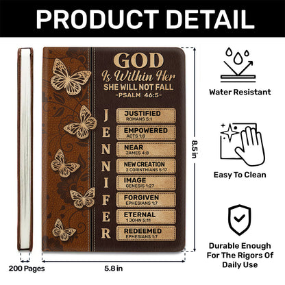 God Is Within Her She Will Not Fall | Personalized Leather Cover Notebook