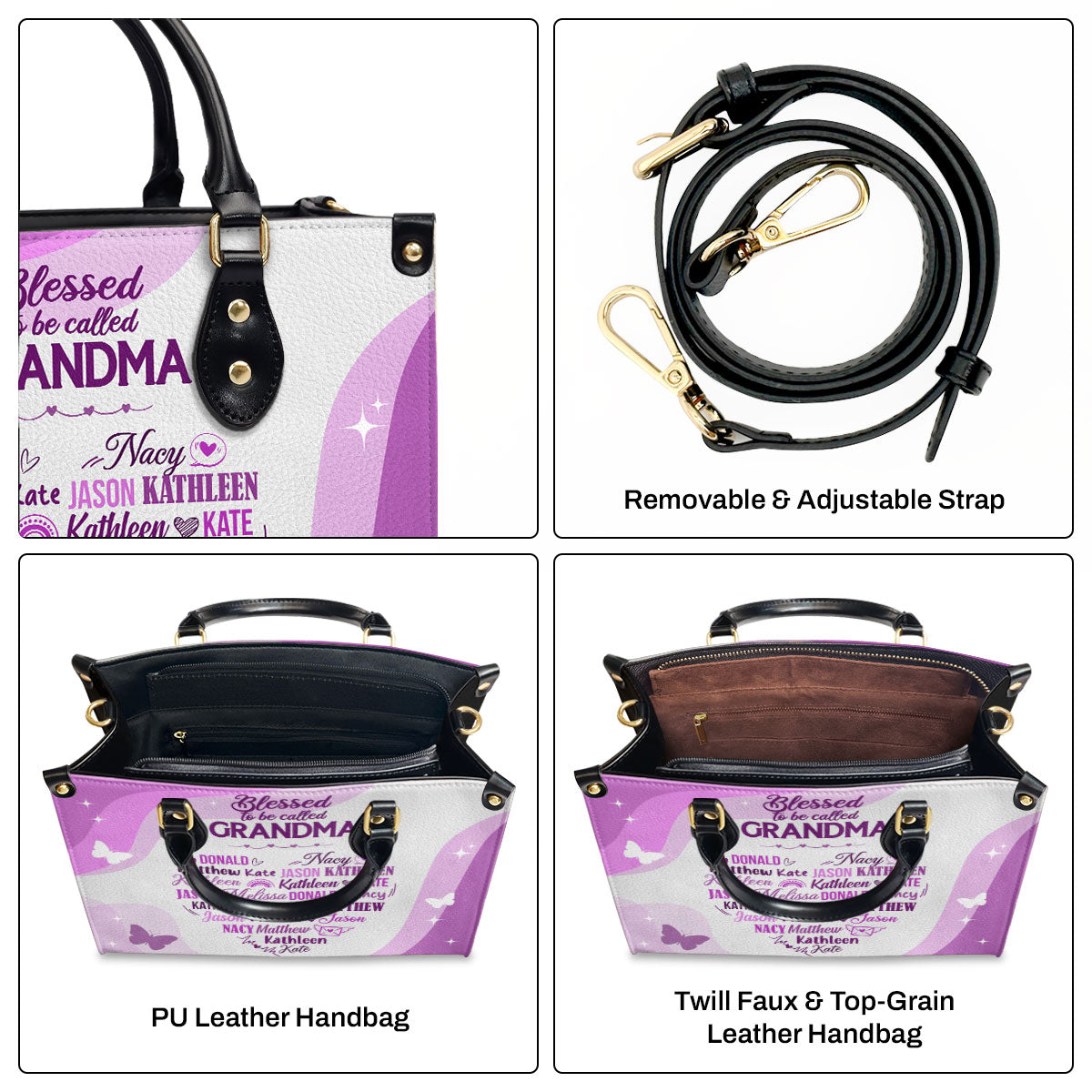 Blessed Grandma | Personalized Leather Handbag
