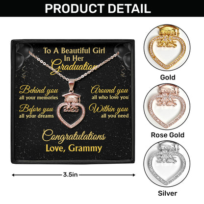 To A Beautifull Girl In Her Graduation | Personalized Grad Cap Heart Necklace With Box&Card