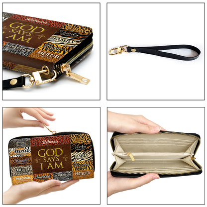Jesuspirit | Personalized Leather Clutch Purse With Wristlet Strap Handle | Spiritual Gifts For Christian Women | God Says  I Am Unique CPM724