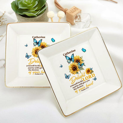 Delight Yourself In The Lord | Personalized Square Shaped Jewelry Dish