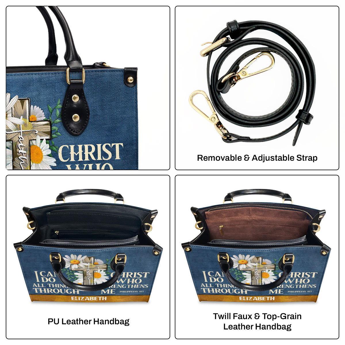 Jesuspirit | Personalized Leather Handbag With Zipper | I Can Do All Things LHBM779