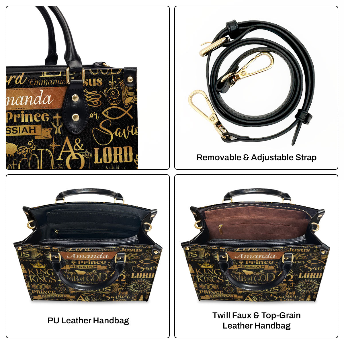 Jesuspirit | Personalized Leather Handbag With Zipper | Lamb Of God LHBM731
