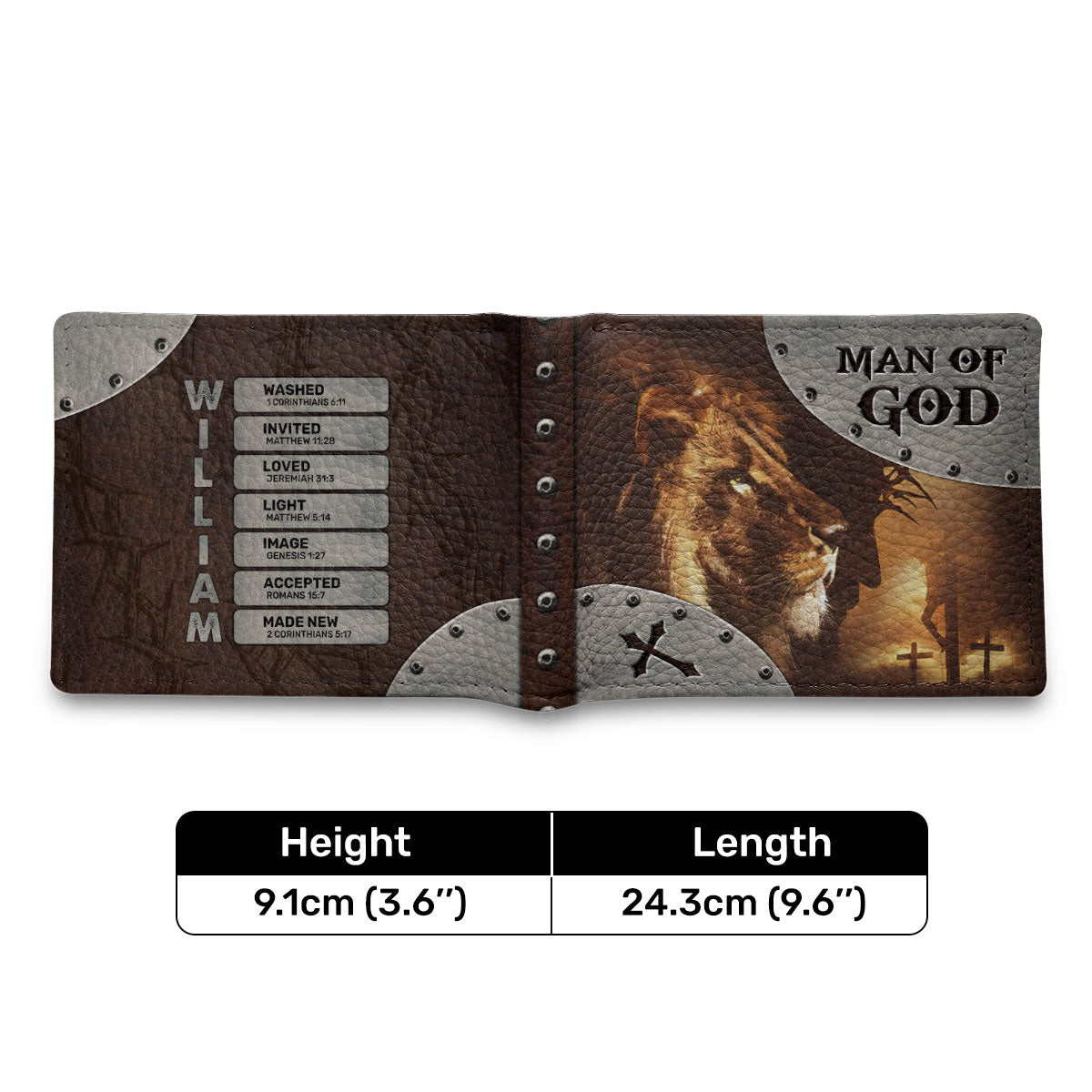 Man Of God With Lion And Cross | Personalized Folded Wallet For Men