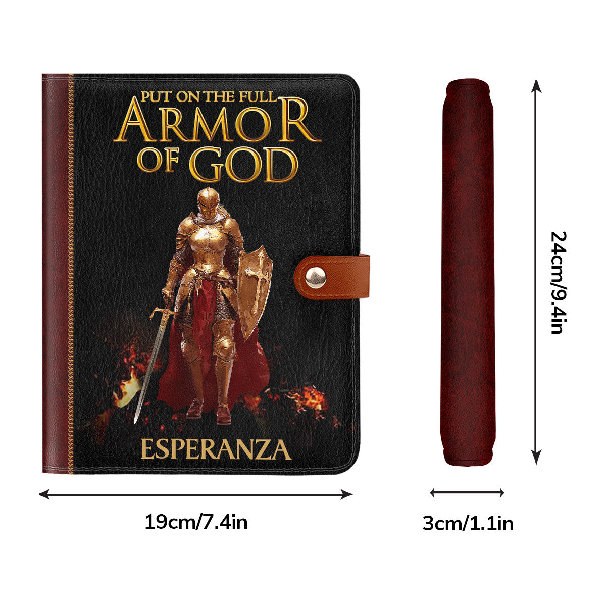 Put On The Full Armor Of God | Personalized Leather Notebook Cover With Pocket
