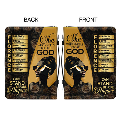 She Who Kneels Before God Can Stand Before Anyone | Personalized Bible Cover