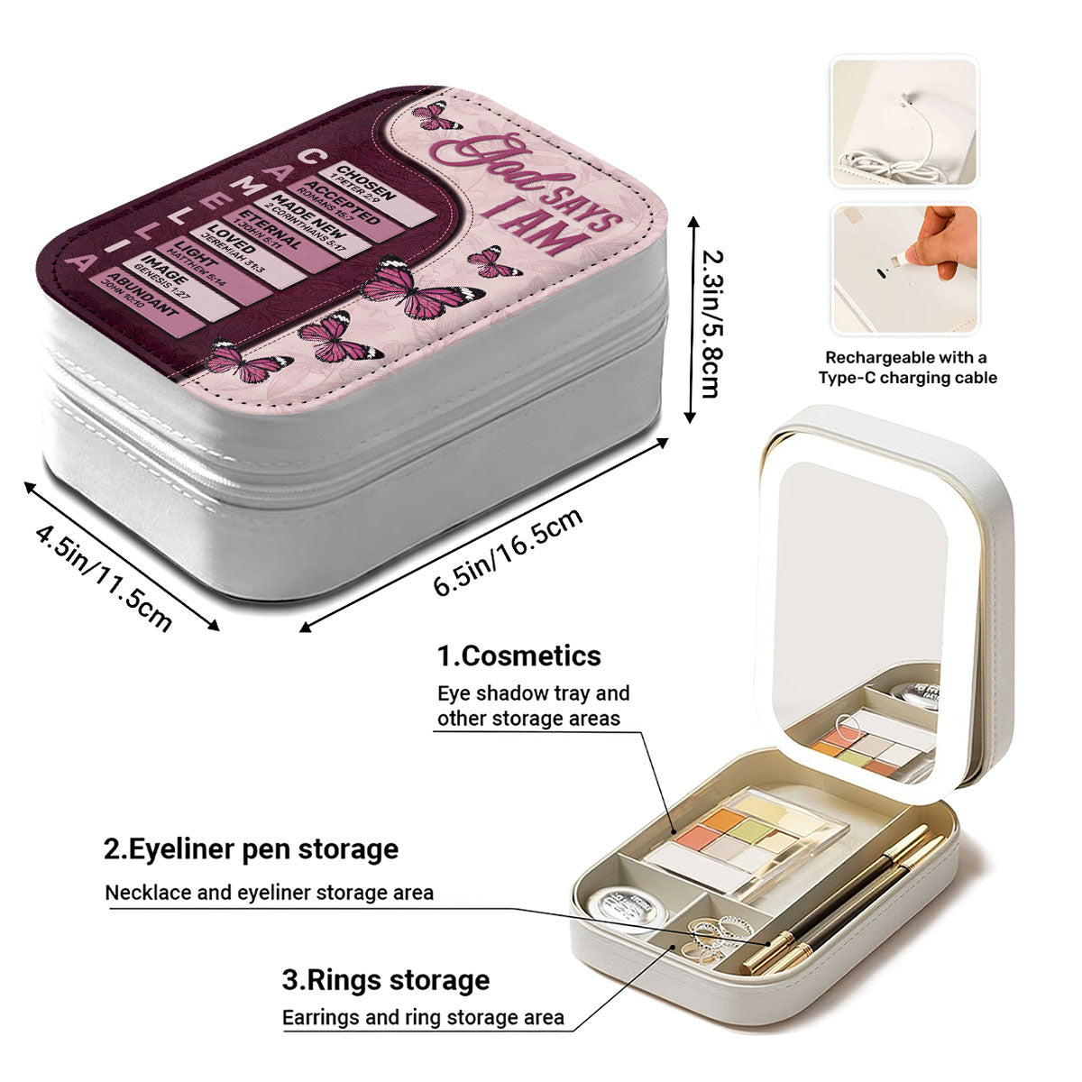 God Says I Am | Personalized Custom Jewelry Box With LED Mirror