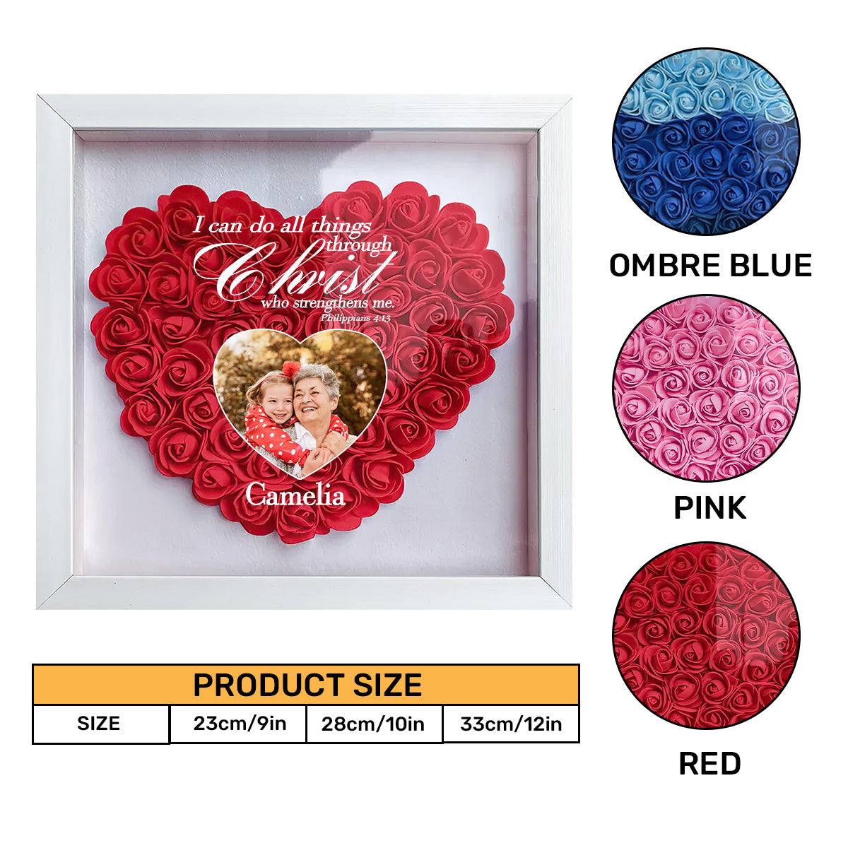 I Can Do All Things Through Christ Who Strengthens Me  | Personalized Heart Flower Shadow Box