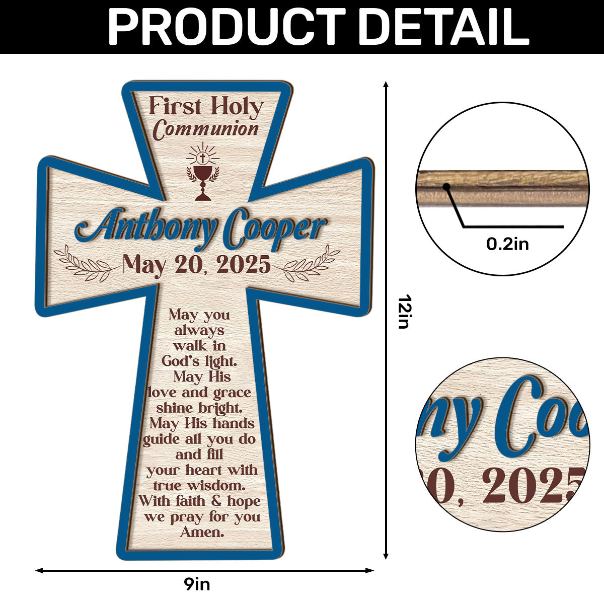 May You Always Walk In God’s Light | Personalized Wood Cross