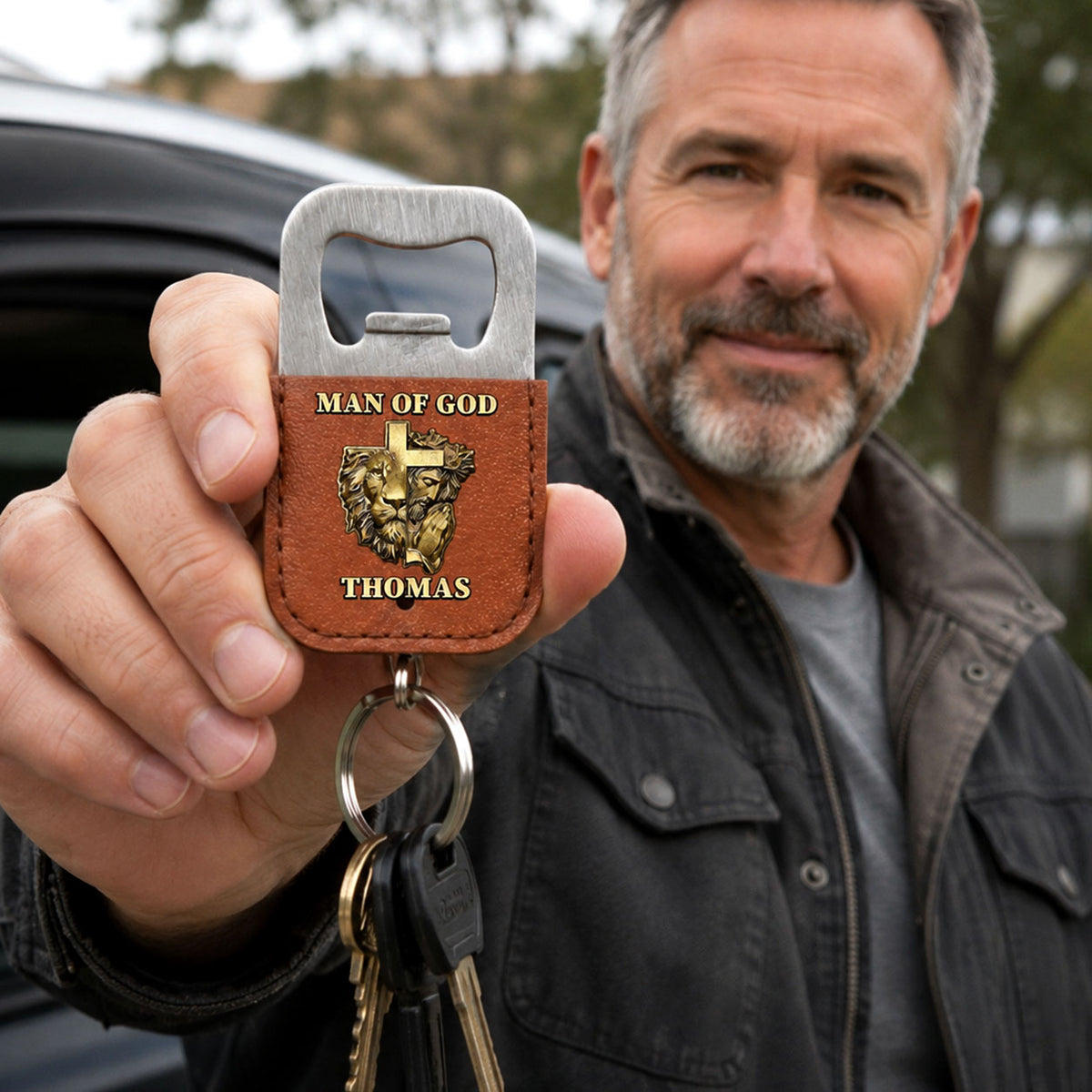 Man Of God | Personalized Leather Opener Keychain