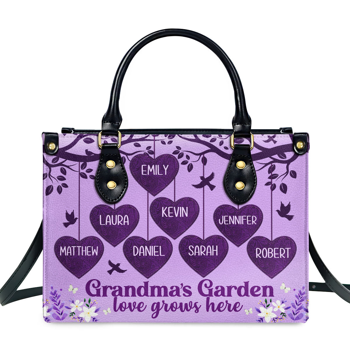 Grandma's Garden Love Grows Here | Personalized Leather Handbag