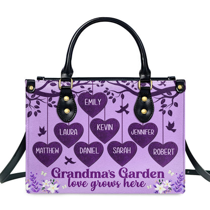 Grandma's Garden Love Grows Here | Personalized Leather Handbag