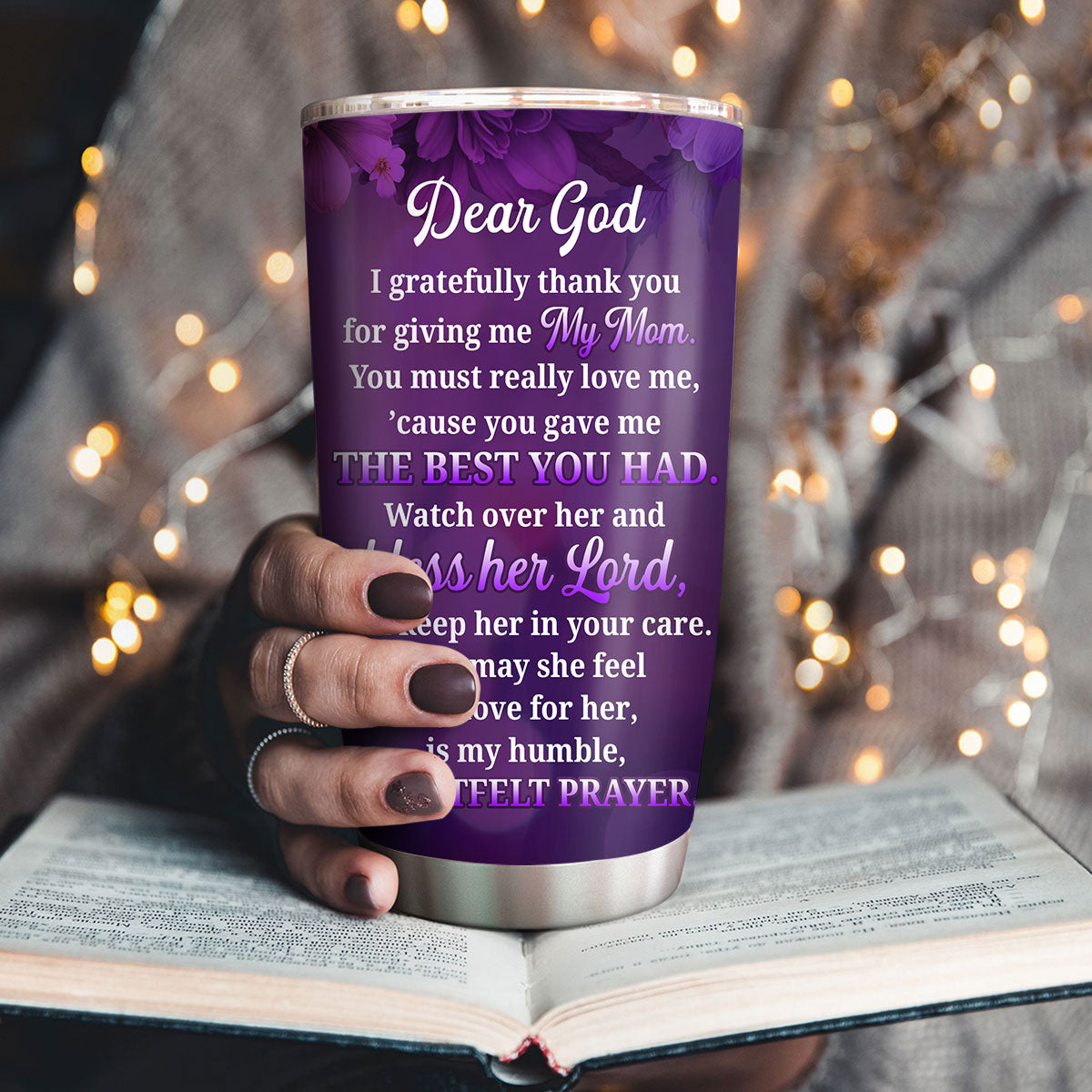 Jesuspirit | Personalized Cross Stainless Steel Tumbler 20oz | Thank God For Giving Me My Mom | Faithful Gift For Christian Mom On Mother's Day SSTHN697